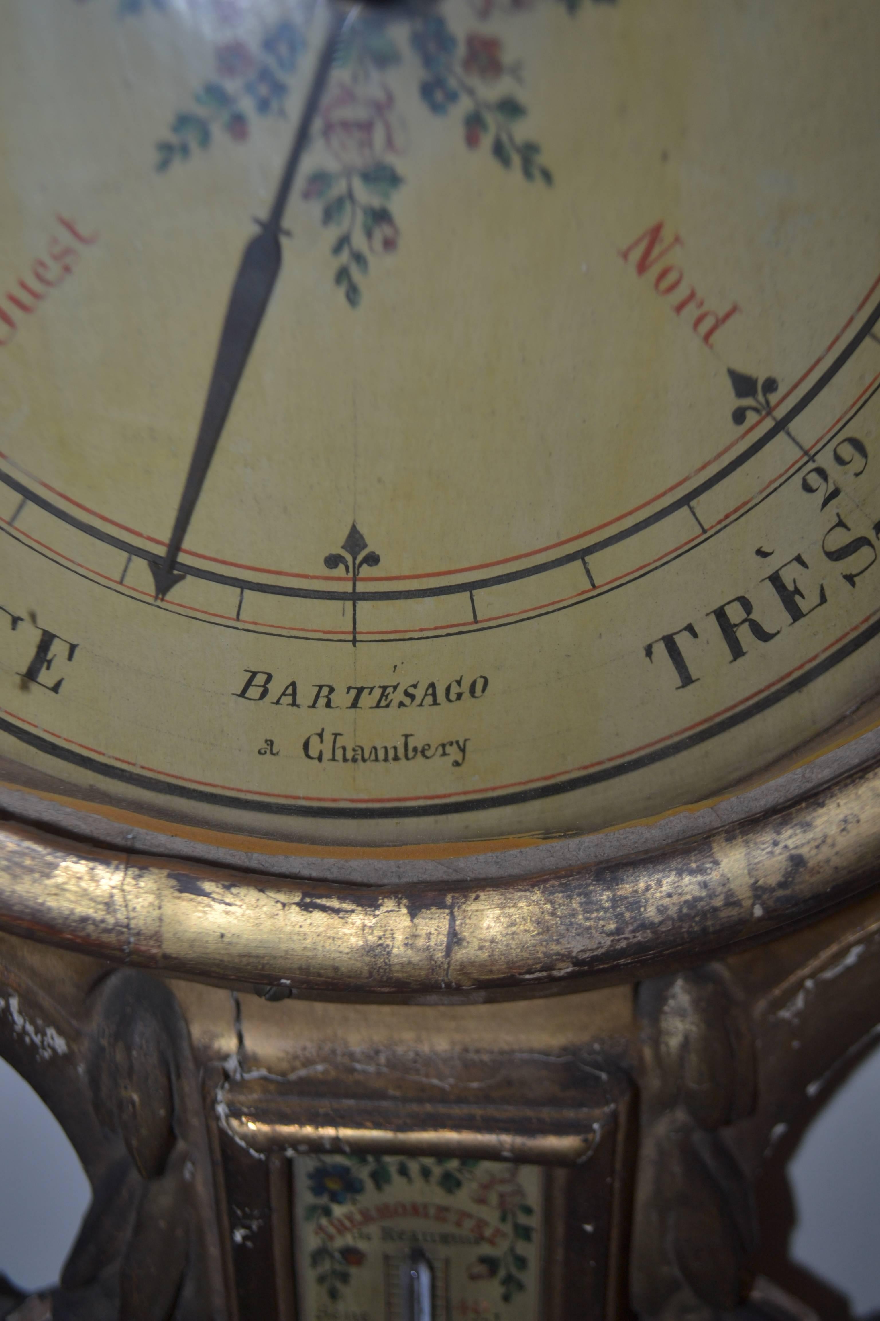 Carved Louis XV Giltwood Barometer