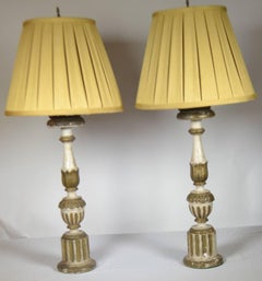 18th Century Pair of Italian Fluted Candlestick Lamps