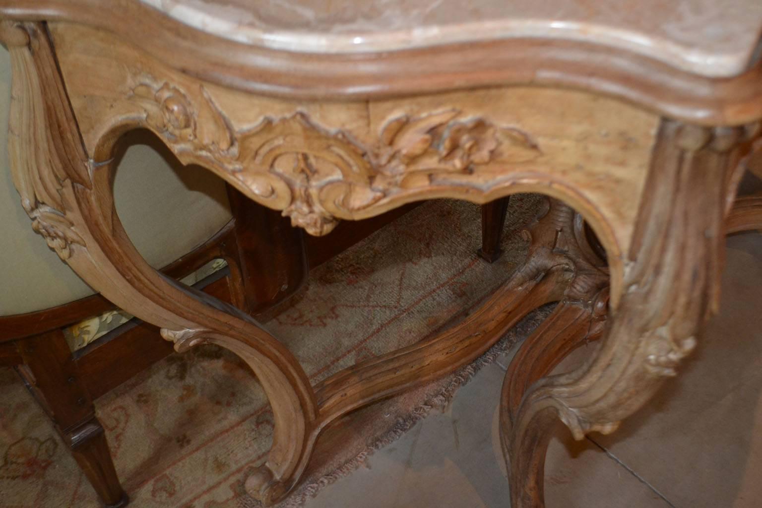 Marble 19th Century Italian, Fruitwood Console Table For Sale