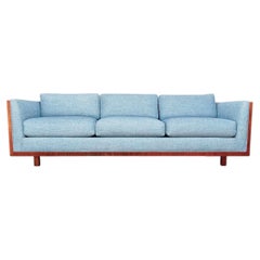 Divano vintage in teak in stile Mid-Century Modern, restaurato, in stile Milo Baughman