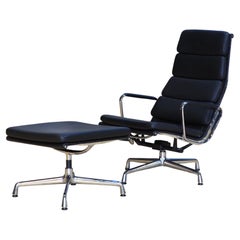 Set of Soft Pad Lounge Chair and Ottoman in Black by Charles & Ray Eames for Vi