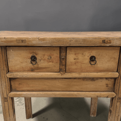 Antique Short Elm Console With Two Drawers With Apron