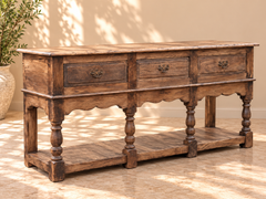 Grande Console Anglaise En Chêne – Fin XIXe Siècle – Trois Tiroirs
