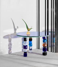 Detroit Table by Reflections Copenhagen, Blue Top & Variegated Legs
