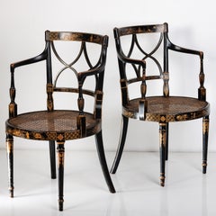 A Pair of 19th Century Chinoiserie & Cane Armchairs
