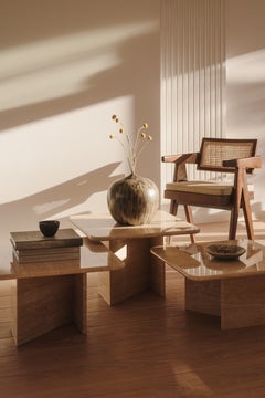 VENI Italian Travertine Coffee Table Sculptural Set