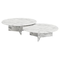 PAREA Round Arabescato White Marble Coffee Table
