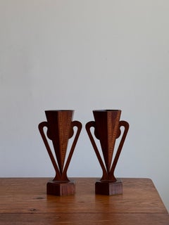 Pair of Inlaid Wood Trophy Vases, Art Deco Influence, Early–Mid 20th Century