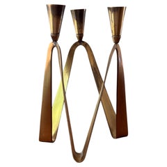 French Modernist Sculptural Brass Candelabra, c. 1960s