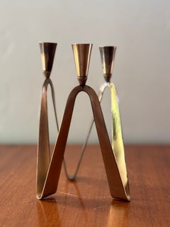 French Modernist Sculptural Brass Candelabra, c. 1960s