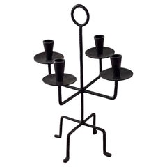 Hand-Forged Iron Four-Light Sculptural Candelabra, circa 1960s