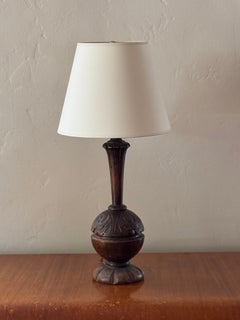 Swedish Carved Wood Table Lamp with Foliate Motif, c. 1950s
