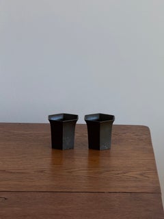 Pair of Just Andersen Art Deco Disko Metal Vases, Model D23, Denmark, 1920s