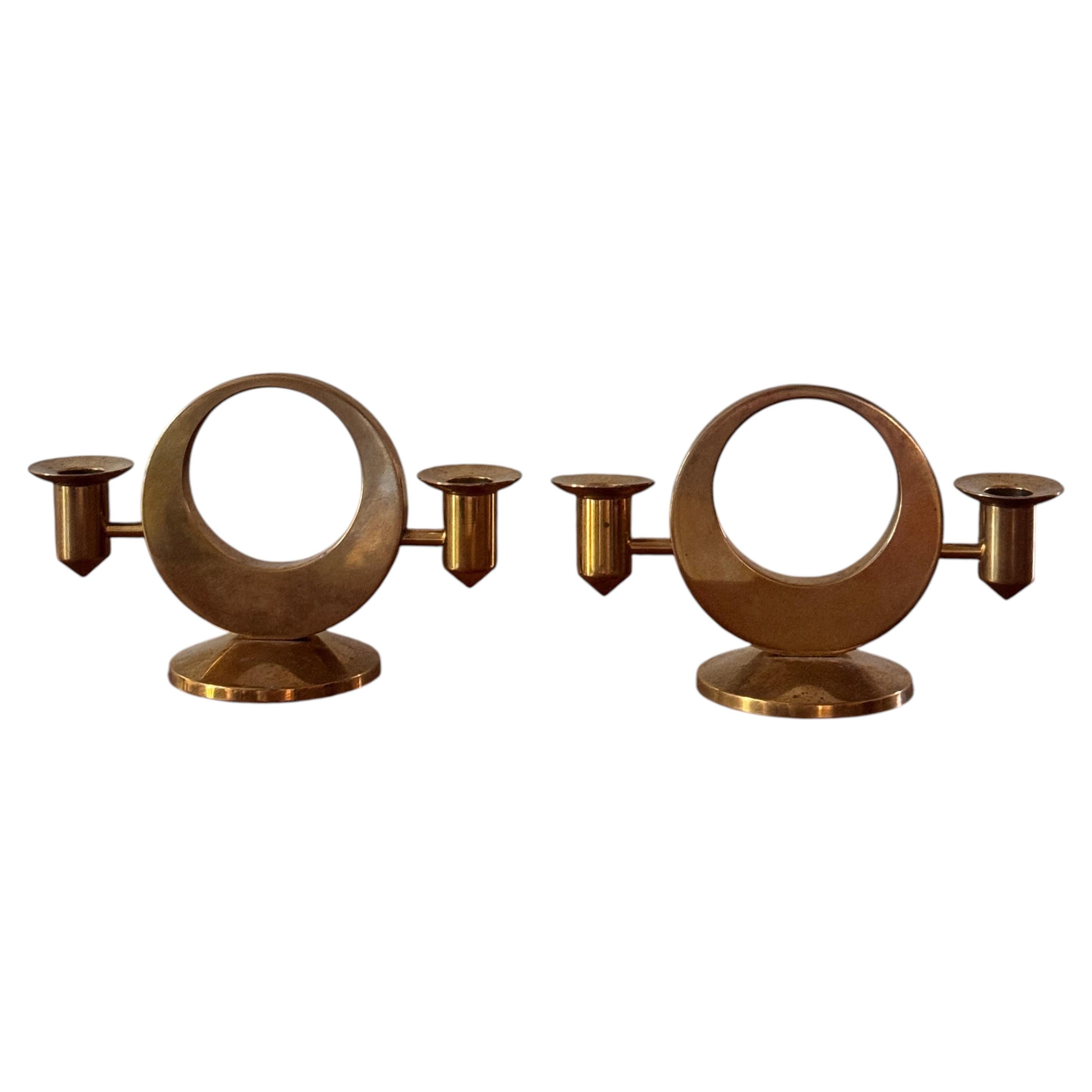 Pair of Swedish Brass Two-Light Candelabras by Arthur Pe, Kolbäck, circa 1960s For Sale