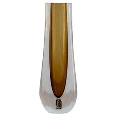 Signed Kumela Riihimäki Amber and Clear Art Glass Vase, Finland, 1960s–1970s