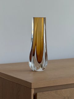 Signed Kumela Riihimäki Amber and Clear Art Glass Vase, Finland, 1960s–1970s