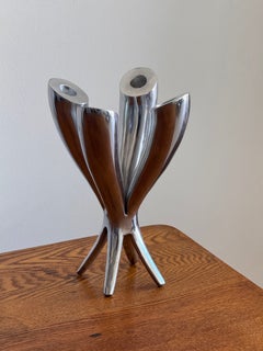 Sculptural Modernist Polished Aluminum Four-Light Candelabra, 1970s
