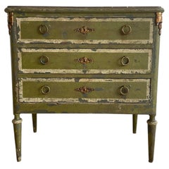 Louis XVI Style Chest of Drawers, Refinished in Green Patina, Brèche Marble