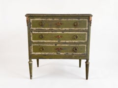 Louis XVI Style Chest of Drawers, Refinished in Green Patina, Brèche Marble