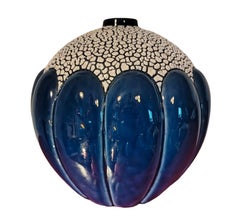 Art Deco Saint-Clément Blue Crackle Spherical Vase Model 712, c. 1930