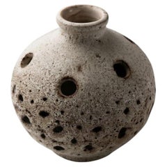 Vallauris Mid-Century Flower Frog, Sea Foam Crater Glaze, 11cm
