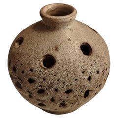 Vallauris Mid-Century Flower Frog, Sea Foam Crater Glaze, 11cm