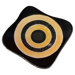 Graphic Black and Yellow Faience Dish by Jacques Pouchain (for Fourmaintraux)