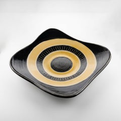 Graphic Black and Yellow Faience Dish by Jacques Pouchain (for Fourmaintraux)