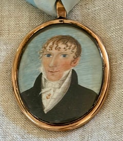 Early 19th Century Naive Miniature Portrait of a Young Gentleman