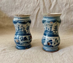 Pair of Southern Italian Maiolica Albarello or Apothecary Jars