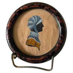 Biedermeier Styler Églomisé Silhouette of a Lady in a Bonnet and Chemisette