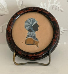 Biedermeier Styler Églomisé Silhouette of a Lady in a Bonnet and Chemisette