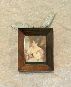 French 1830s Romantic Era Portrait Miniature in Rosewood Frame