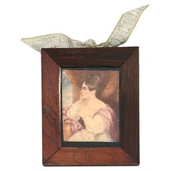 French 1830s Romantic Era Portrait Miniature in Rosewood Frame
