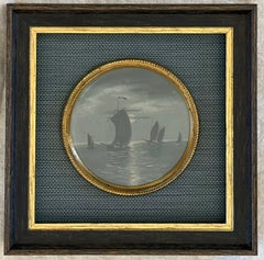 Late Victorian Grisaille Tondo Maritime Painting in Shadowbox