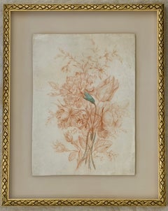 18th Century Floral Study, Sanguine Chalk on Paper, Rococo Style
