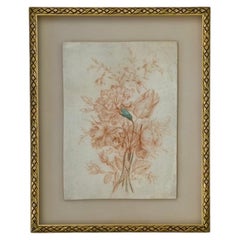 18th Century Floral Study, Sanguine Chalk on Paper, Rococo Style