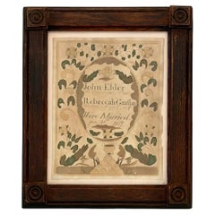 1781 Marriage Fraktur, Antique Document Art, Framed 10.5 x 12.5 Inches