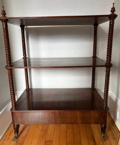 Mueble decorativo o estantería de la época Regencia, de palisandro, con patas con forma de espiral