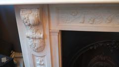 19th Century antique Victorian Carved Statuary White Marble Corbel fireplace
