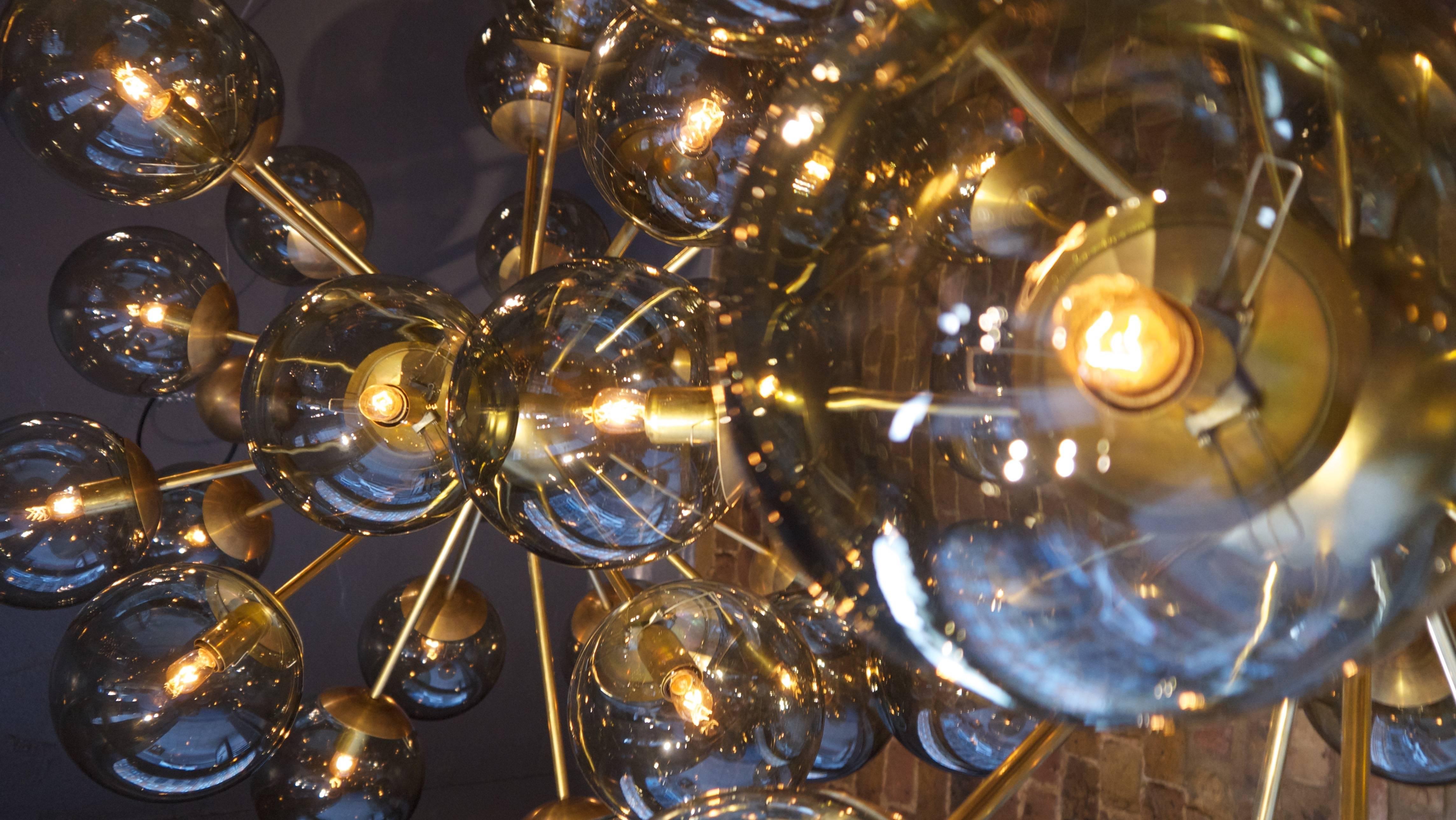 Very Large Murano Chandelier with Smoke Grey Sphere Glass In Excellent Condition In London, GB