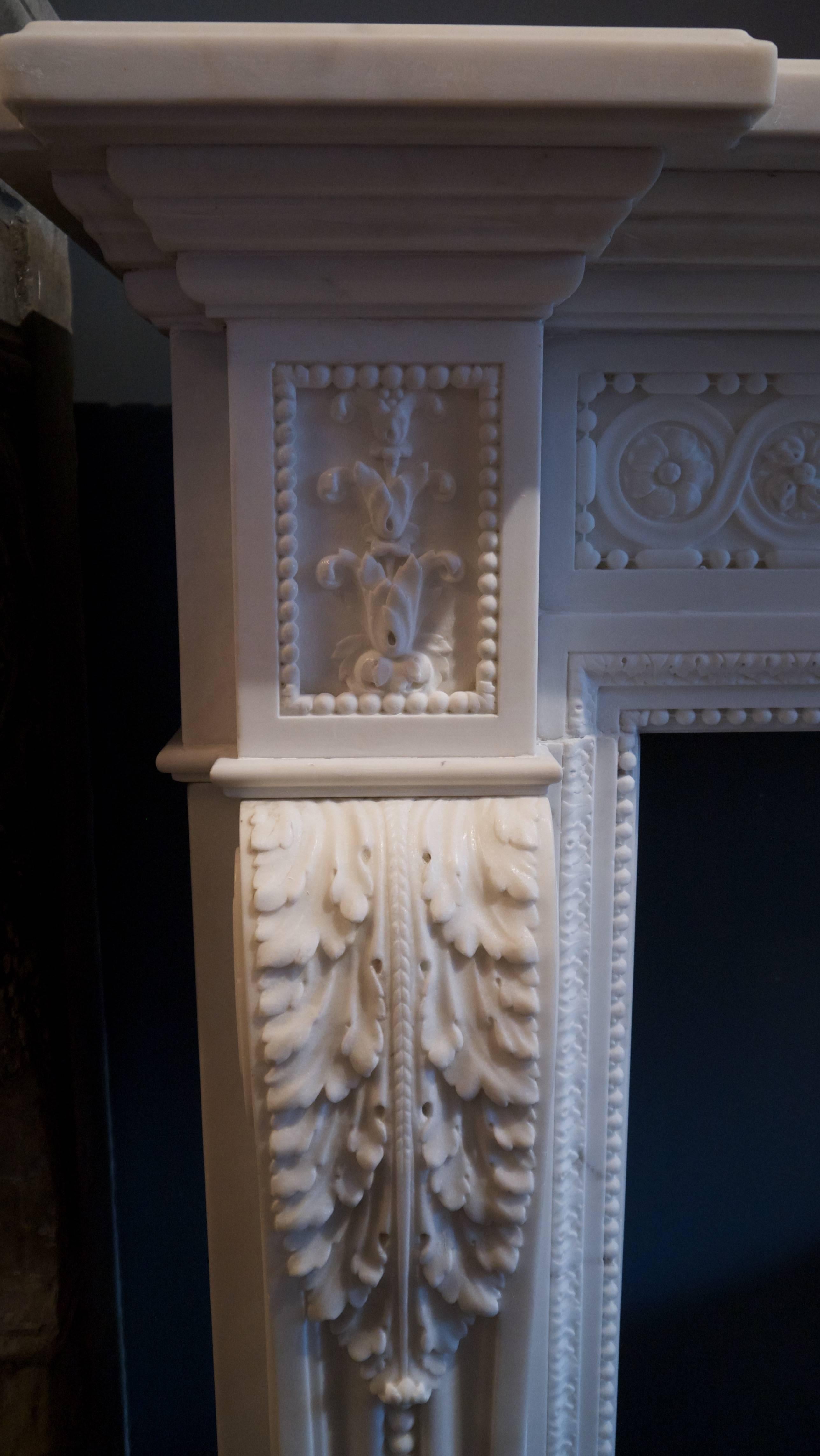 19th Century Very Impressive Heavily Carved Louis XVI Marble Surround
