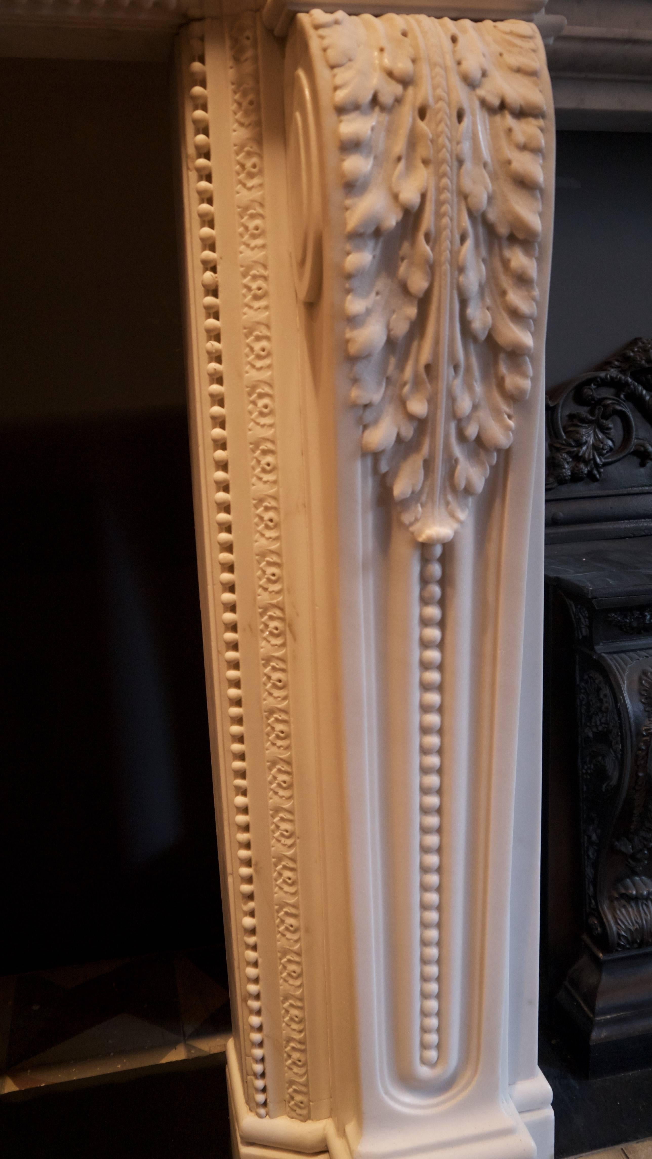 Very Impressive Heavily Carved Louis XVI Marble Surround 3