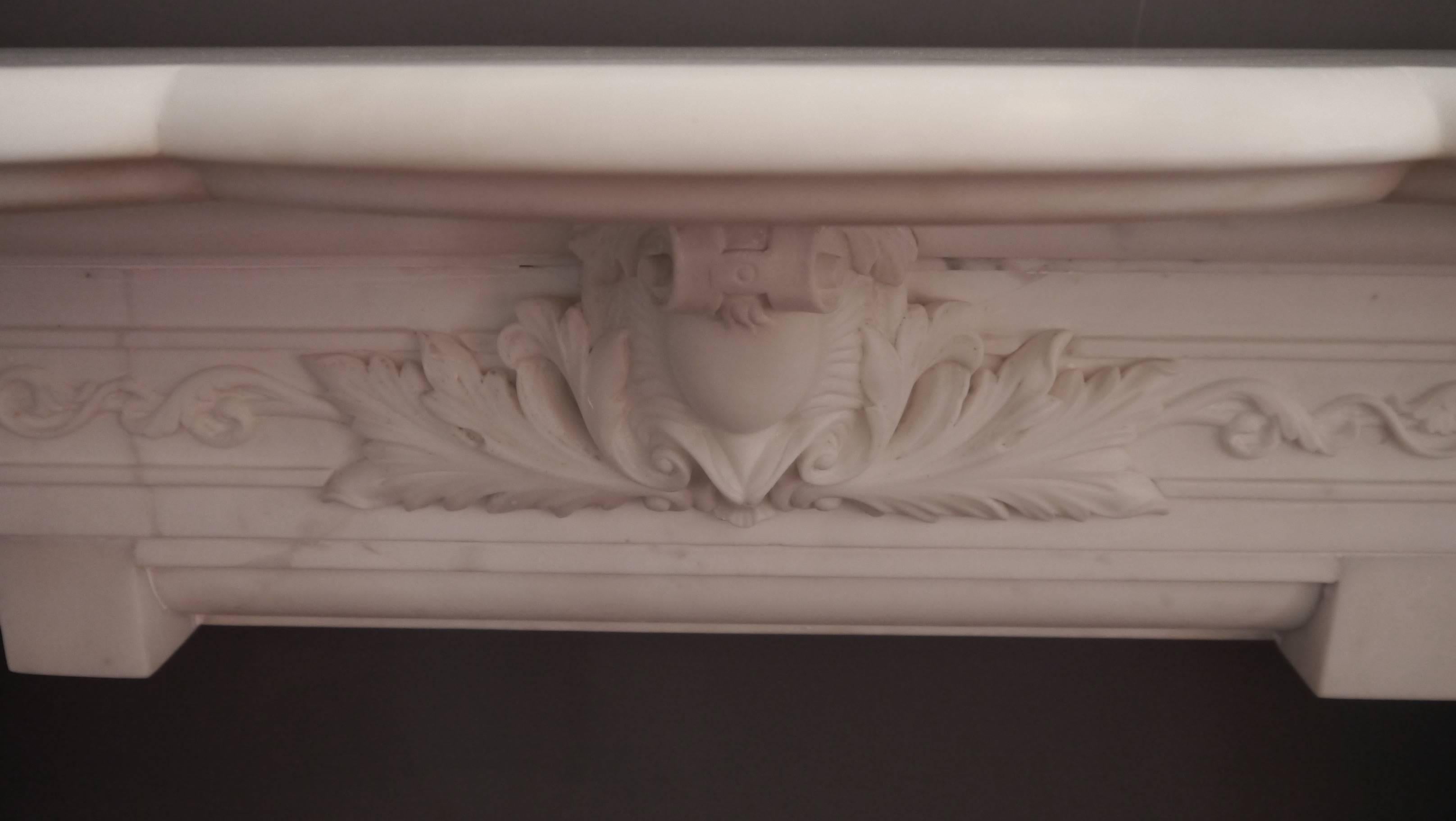 Antique fantastic Victorian Statuary white heavily carved marble Fireplace. Brunswick Gardens/Kensington. Measure: Opening 39.25
