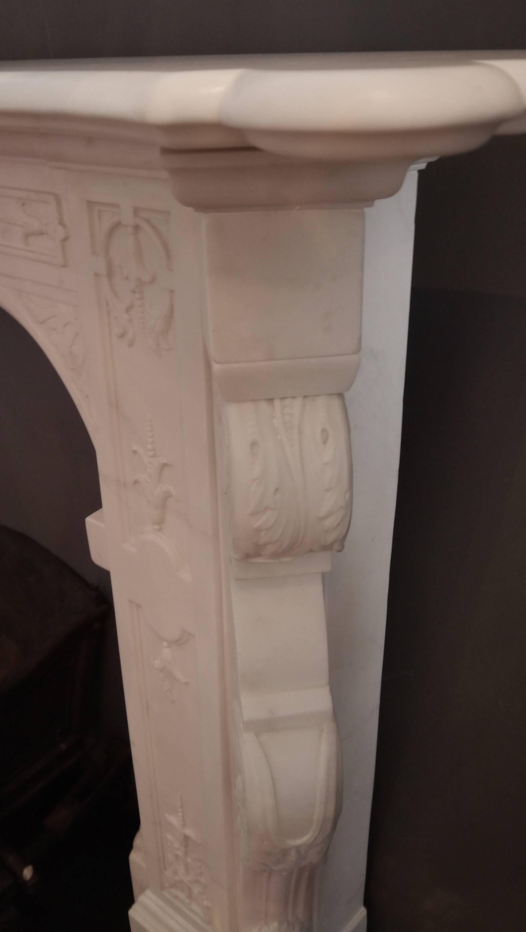 Great Britain (UK) Antique Victorian Statuary White Marble Fireplace For Sale