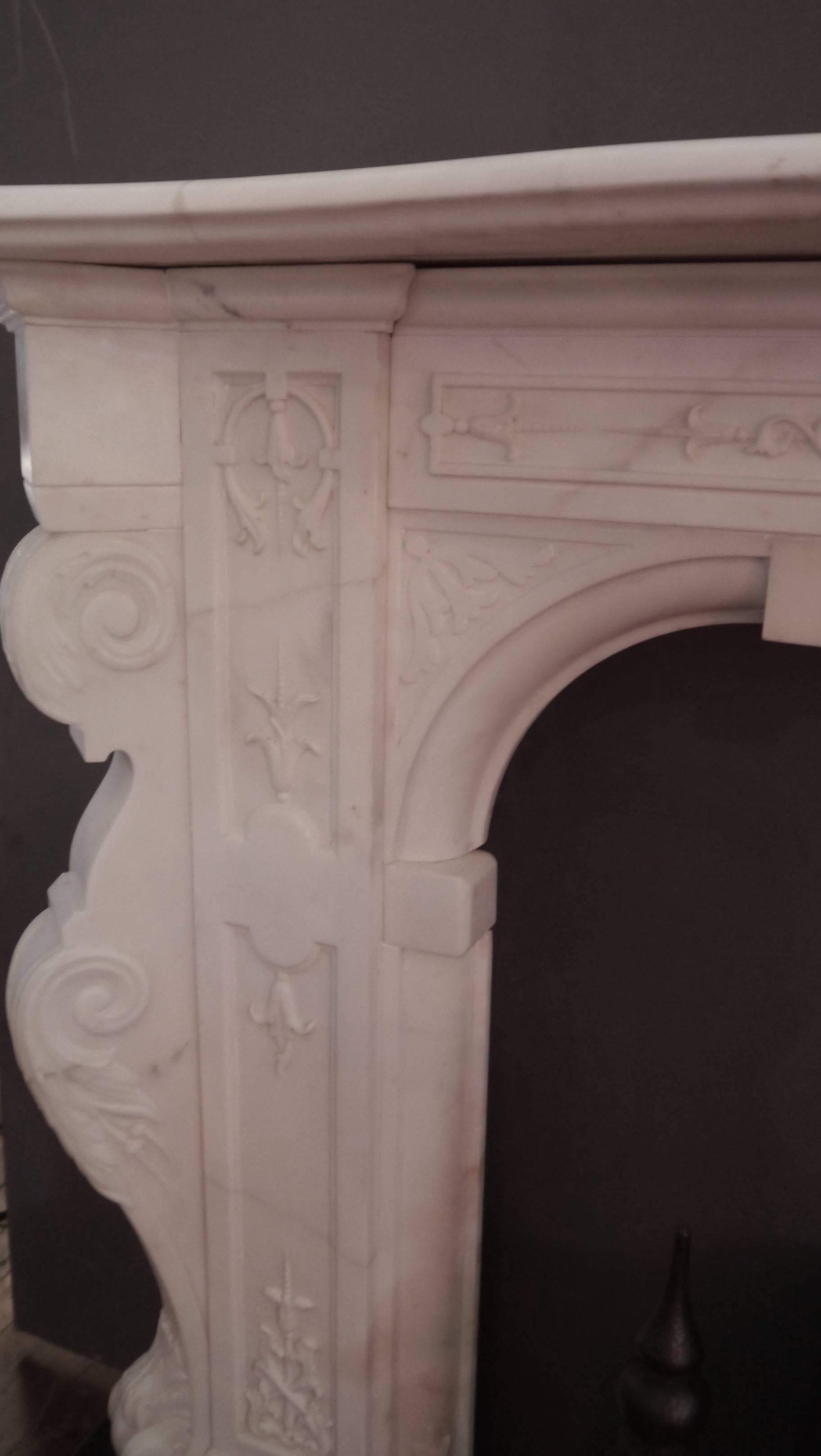 19th Century Antique Victorian Statuary White Marble Fireplace For Sale