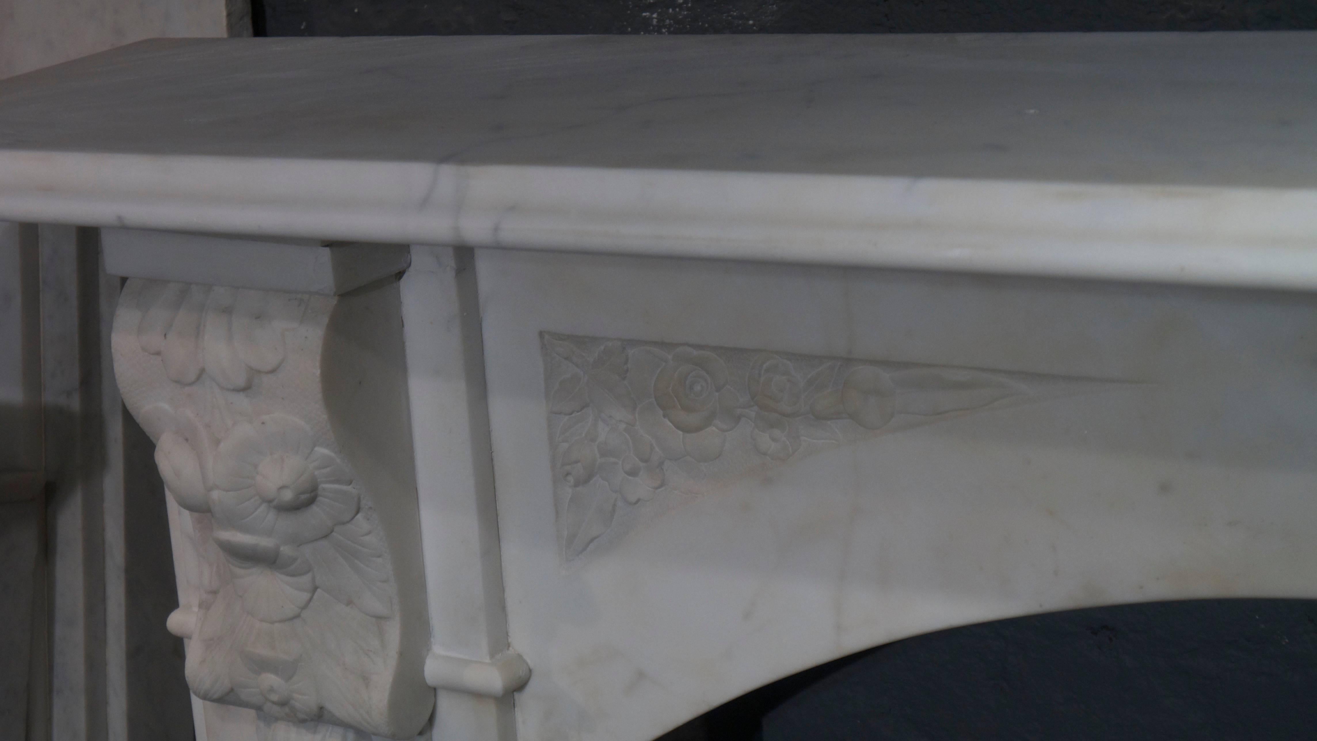 19th Century Antique Arched Victorian Marble fireplace in Statuary white marble.