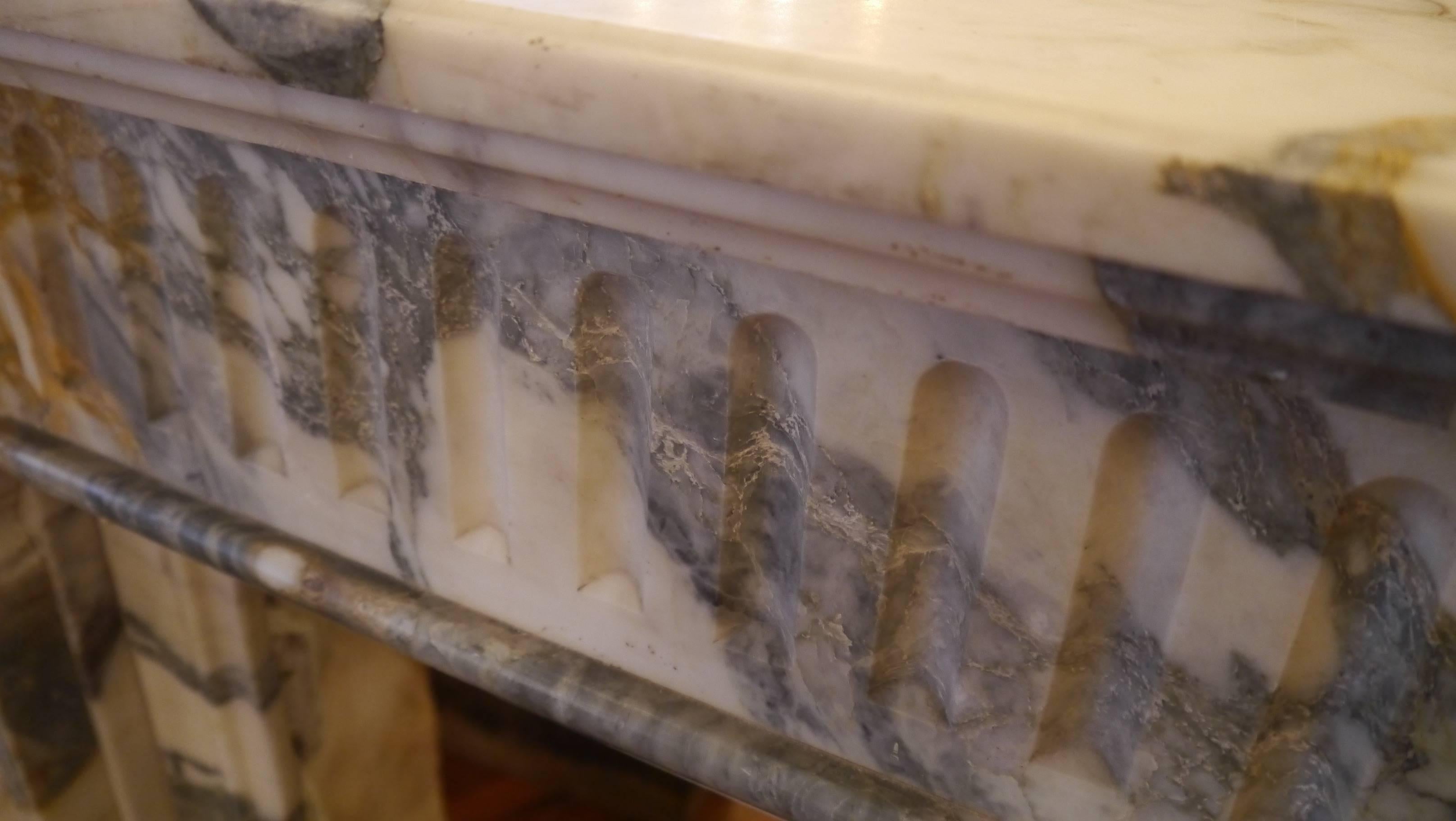 A antique French Louis XVI Breche Blanco Marble fireplace 5
