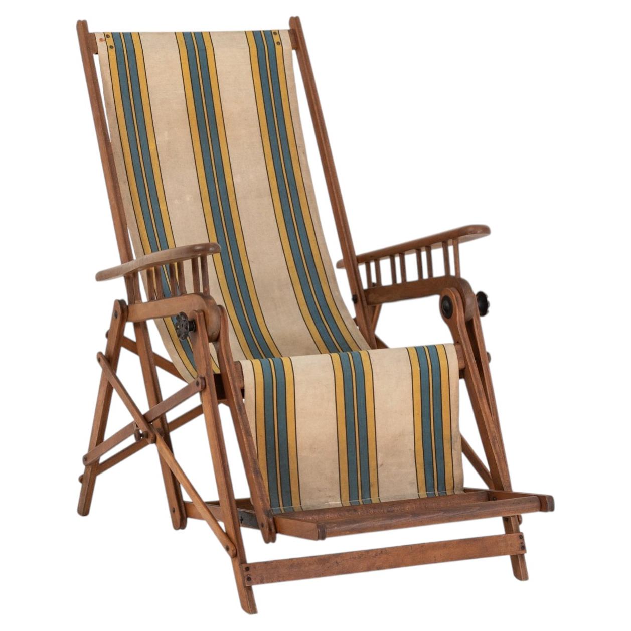 Reclining 1920’s French Steamer Deck Chair For Sale