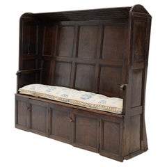 18th Century Early Georgian Oak High Back Hooded Settle w/ earlier 17th C panels